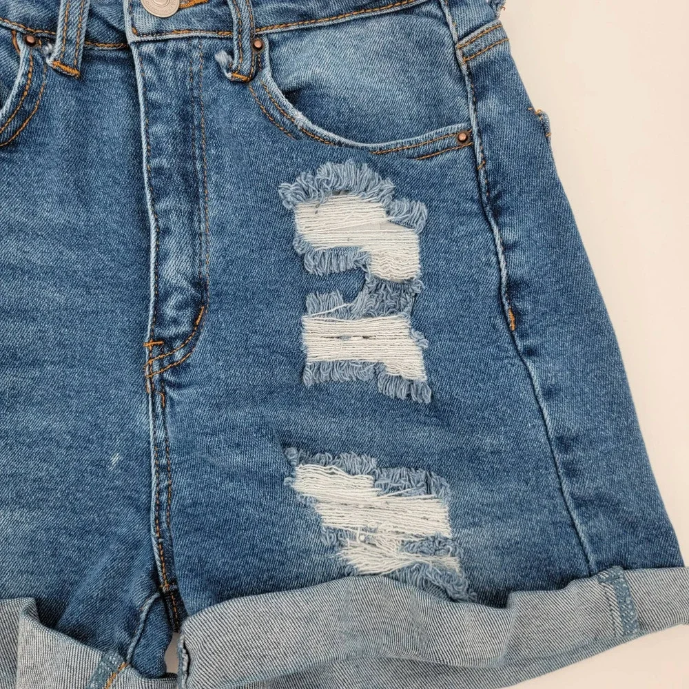 Wax Jean Distressed High Waisted Denim Shorts